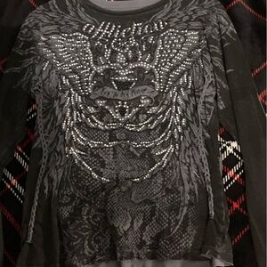 Affliction Black and Gray Graphic Tee